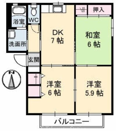 グランコート浅野　Ｂ棟の物件間取画像